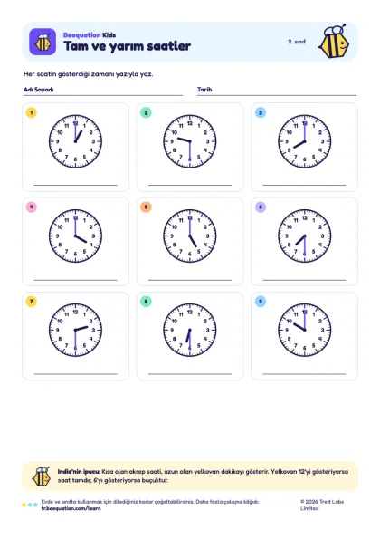“Tam ve yarım saatler” çalışma kâğıdının önizlemesi